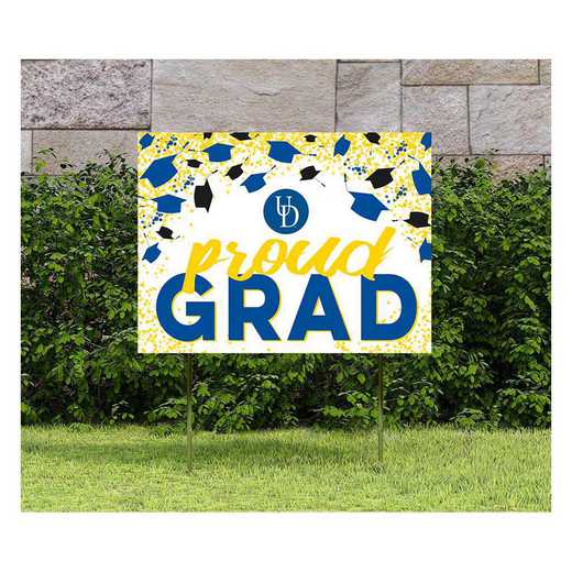 1048126197: 18x24 Lawn Sign Grad with Cap and Confetti Delaware Fightin Blue Hens