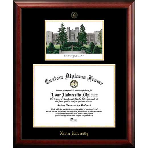 Campus Images Xavier University Mahogany Finished Wood Diploma Frame with Campus Lithograph