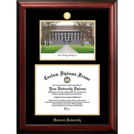 Campus Images Harvard University Mahogany Finished Wood Diploma Frame with Campus Lithograph