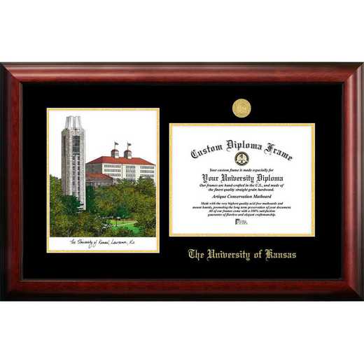 Campus Images University of Kansas Mahogany Finished Wood Diploma Frame with Campus Lithograph