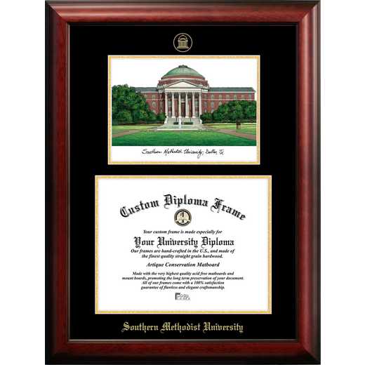 Campus Images Southern Methodist University Mahogany Finished Wood Diploma Frame with Campus Lithograph