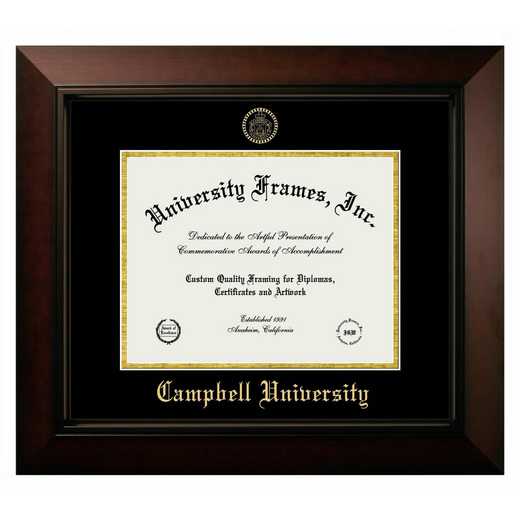 NC599MBSGED: Campbell University 14w x 11h Manhattan Black Single Mat Gold Embossed Diploma Frame