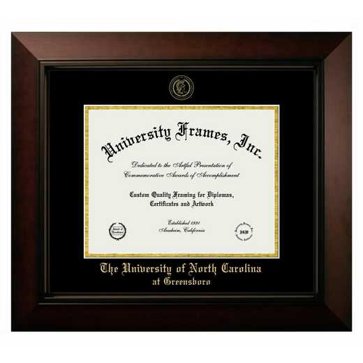 NC598MBSGED: UNC Greensboro 11w x 8.5h Manhattan Black Single Mat Gold Embossed Diploma Frame