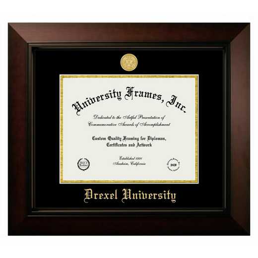 PA599MBSGED: Drexel University 14w x 11h Manhattan Black Single Mat Gold Embossed Diploma Frame