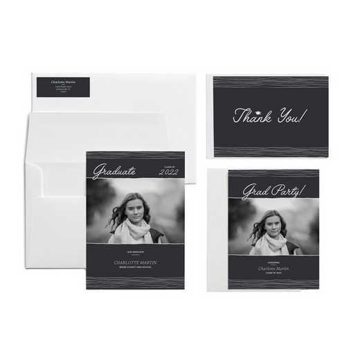Timeless Black and White Graduation Photo Announcement with Stationery Bundle