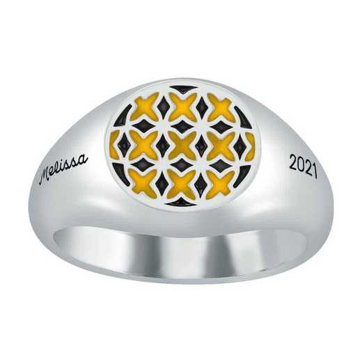Ladies' Ace X Pattern Round Top Signet Ring