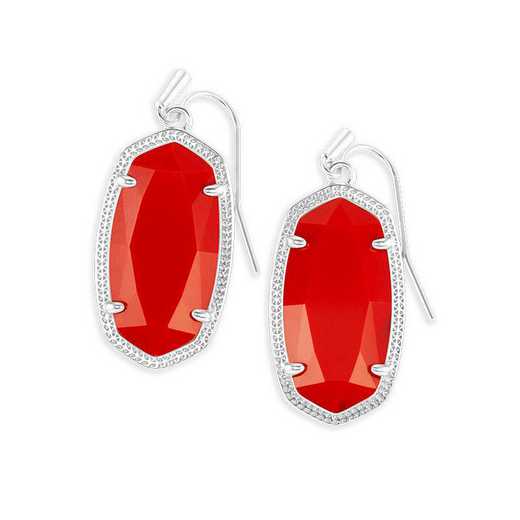 KSDAN-EAR:Womens Fashion Earrings RHODIUM/BRIGHT RED OPAQUE GLASS