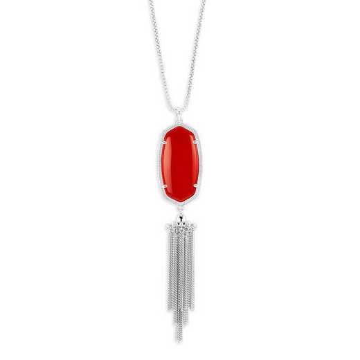 KSRAY-NEC:Womens Fashion Necklace RHODIUM/BRIGHT RED OPAQUE GLASS