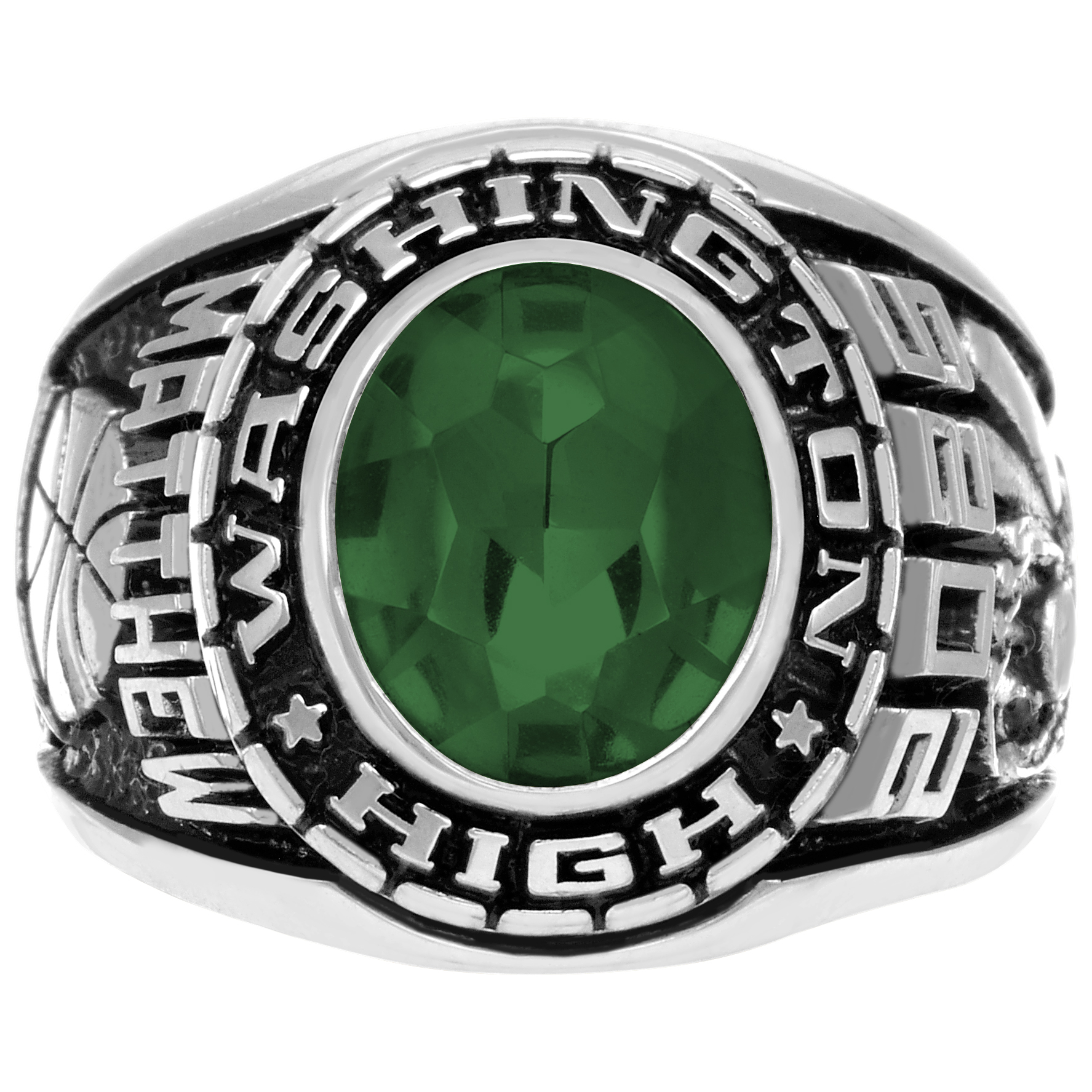 Image of Men's Customizable Large Traditional Class Ring with Oval Stone - Medalist