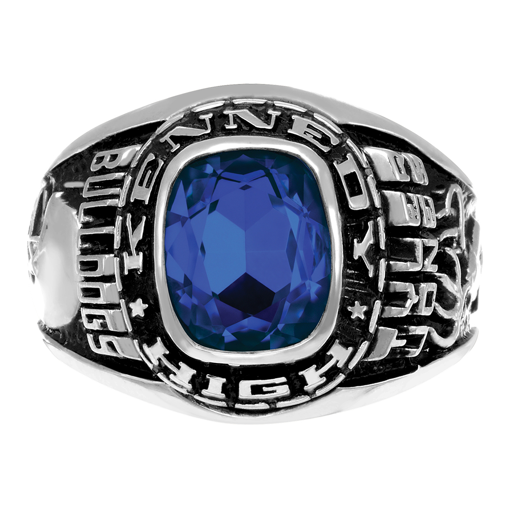 Image of Men's Large Personalized Cushion-Cut Birthstone Class Ring - Triumph
