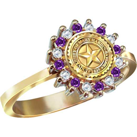 University of Mary Hardin-Baylor Women's 1565Xs Dinner Ring with Alternating Diamonds and Amethyst
