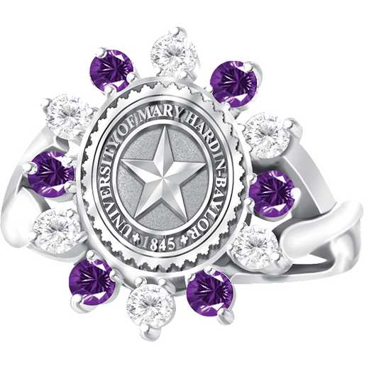 University of Mary Hardin-Baylor Women's 525D Dinner Ring with Amethyst or Cubic Zirconias
