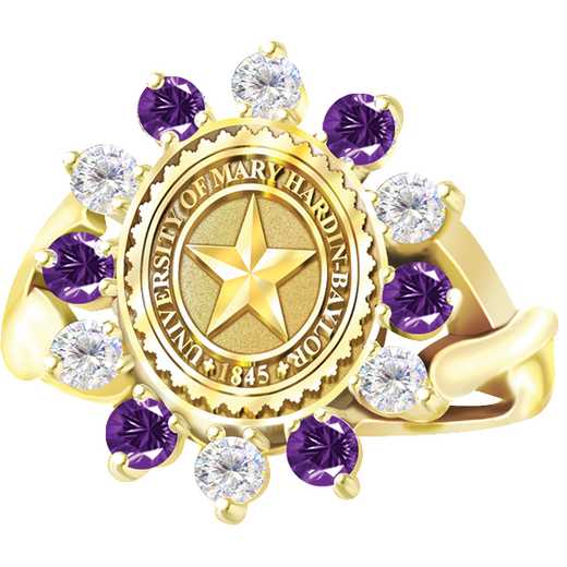 University of Mary Hardin-Baylor Women's 525D Dinner Ring with Alternating Diamonds and Amethysts