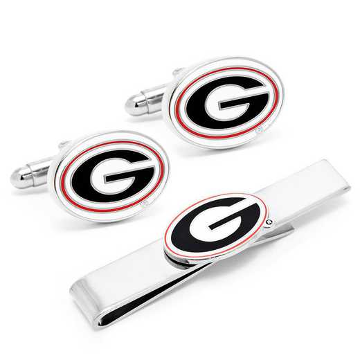 PD-GEO-CT: University of Georgia Bulldogs Cufflink and Tie Bar Gift Set