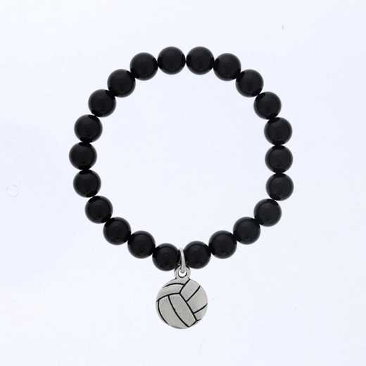 DBJ-BRC-2805SBA: Silver tone Pewter volleyball charm  with  shiny black agate