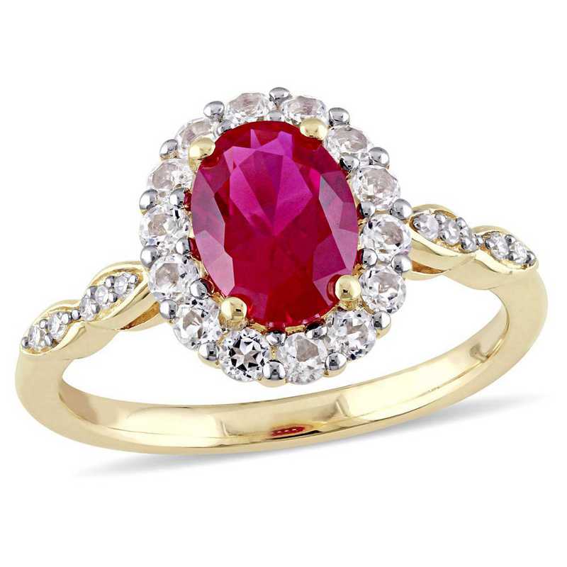 Created Ruby- White Topaz and Diamond Accent Halo Vintage Ring in 14k ...