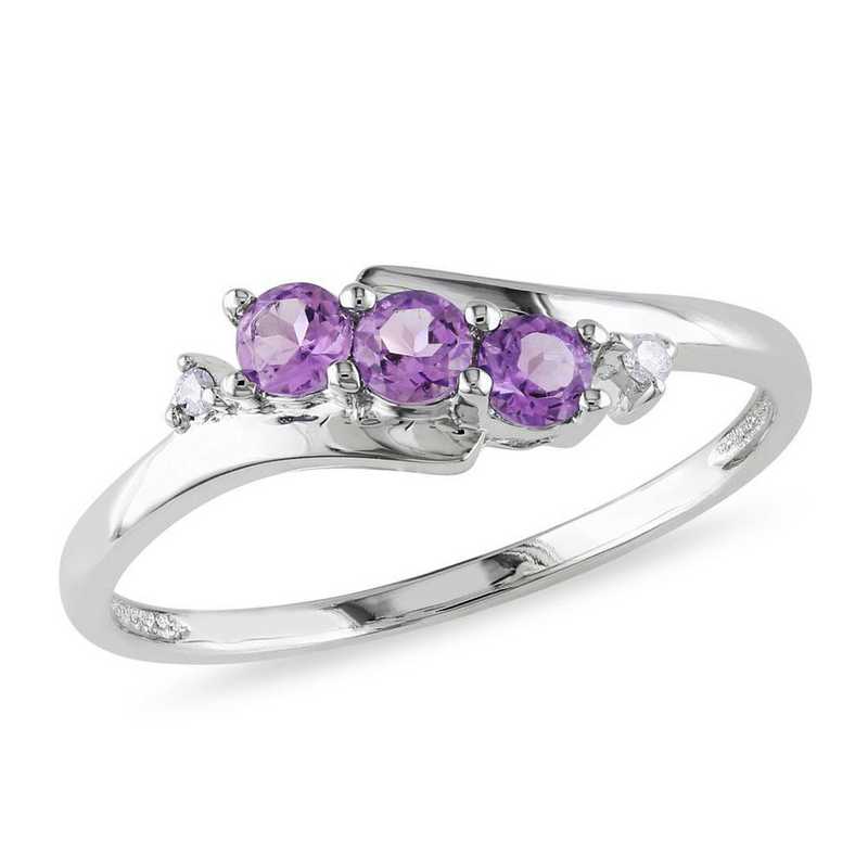 Amethyst And Diamond Accent 3-Stone Ring In 10k White Gold