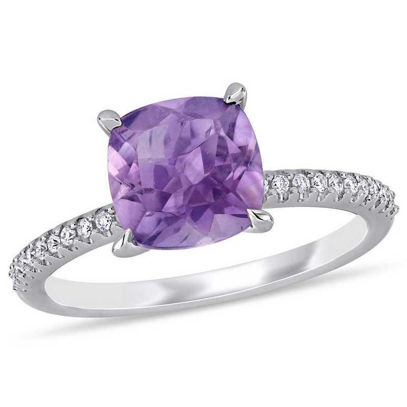 Amethyst and 1/10 CT TW Diamond Ring in 14k White Gold