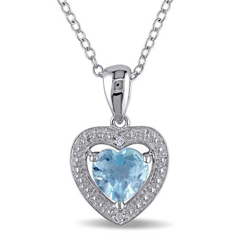 Blue Topaz And Diamond Accent Heart Necklace In Sterling Silver