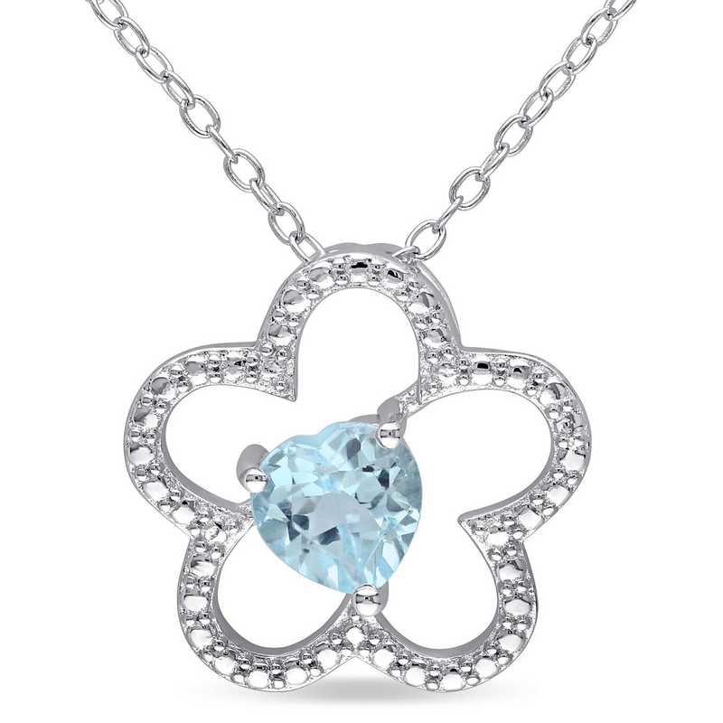 Blue Topaz Flower Heart Necklace in Sterling Silver