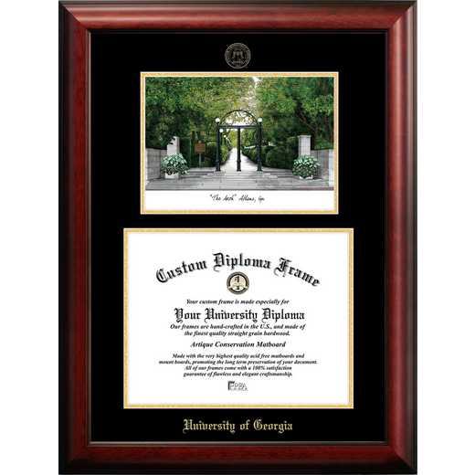 GA987LGED-1512: University of Georgia 15w x 12h Gold Embossed Diploma Frame with Campus Images Lithograph