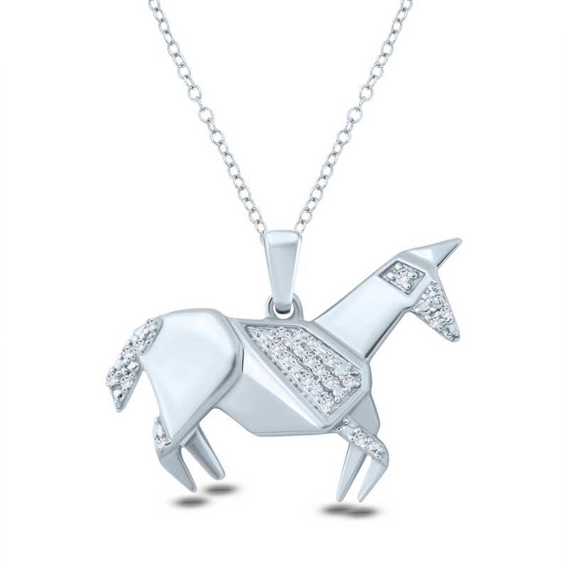 Diamond Accent Origami Horse Pendant Necklace In Sterling Silver