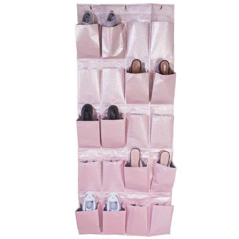 Simplify Metallic 20 Pocket Over The Door Shoe Organizer In Blush