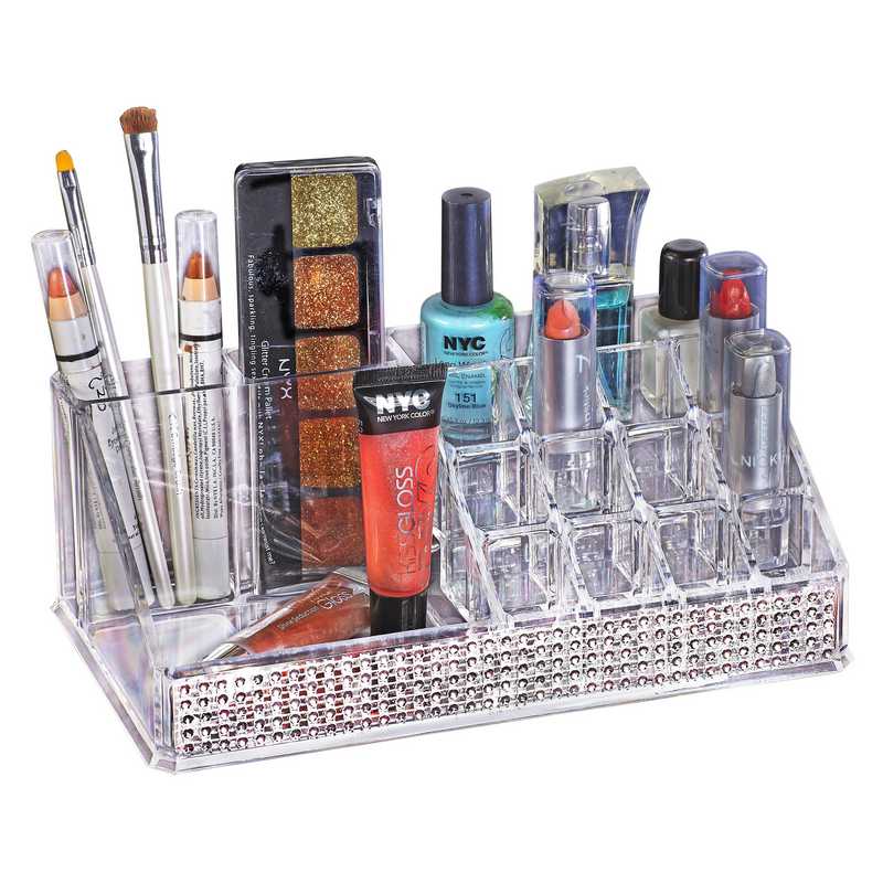 16 Section Embellished Cystal Clear Makeup Organizer