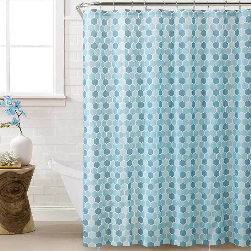 Bath Bliss Hexagon Design Shower Curtain In Spa Blue