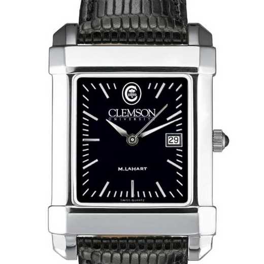 615789409588: Clemson Men's Black Quad Watch with Leather Strap