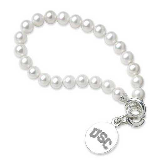 615789437376: Univ of Southern California Pearl Bracelet with SS Charm