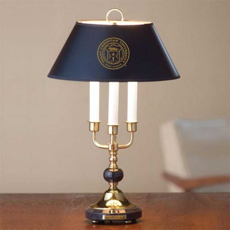 615789278382: Texas Christian University Lamp in Brass & Marble