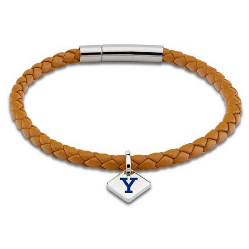615789461999: Yale Leather Bracelet w/SS Tag - Saddle