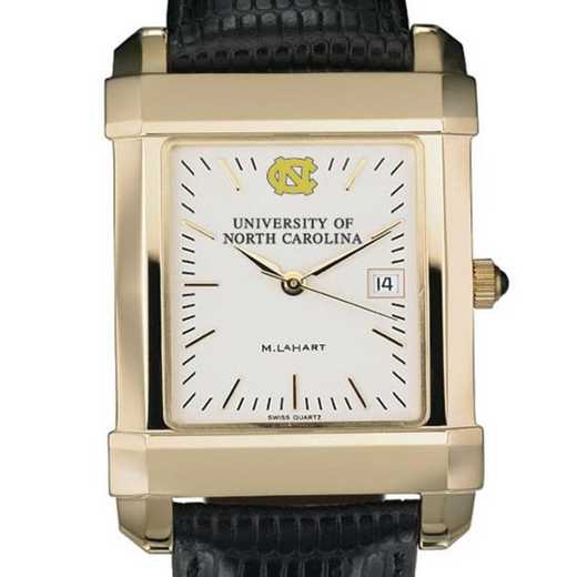 615789330264: UNC Men's Gold Quad Watch W/ Leather Strap