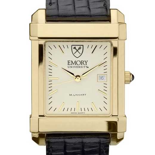 615789333388: Emory Men's Gold Quad Watch W/ Leather Strap