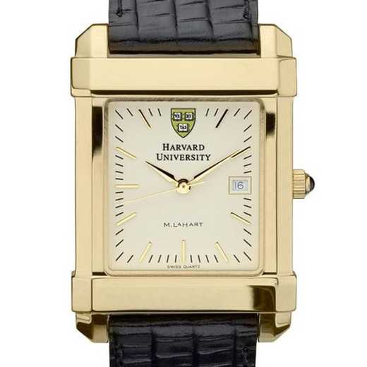 615789410096: Harvard Men's Gold Quad Watch W/ Leather Strap