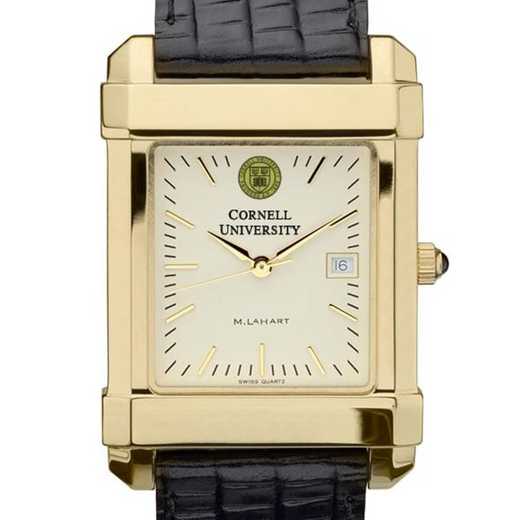 615789411635: Cornell Men's Gold Quad Watch W/ Leather Strap