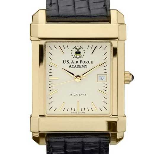 615789530848: USAFA Men's Gold Quad Watch W/ Leather Strap