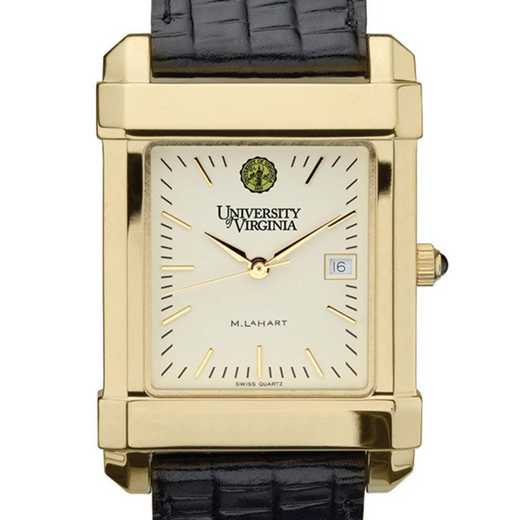 615789696452: UVA Men's Gold Quad Watch W/ Leather Strap