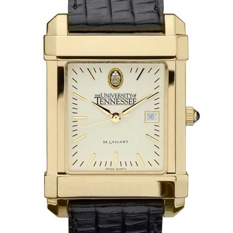 615789869467: Tennessee Men's Gold Quad Watch W/ Leather Strap