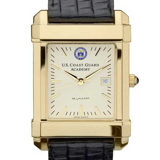 615789048503: USCGA Men's Gold Quad Watch W/ Leather Strap
