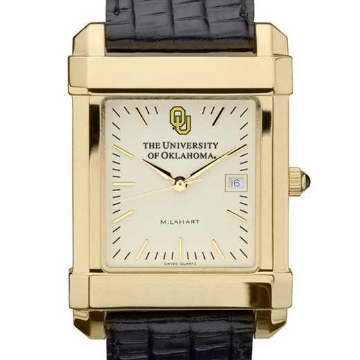 615789128120: Oklahoma Men's Gold Quad Watch W/ Leather Strap