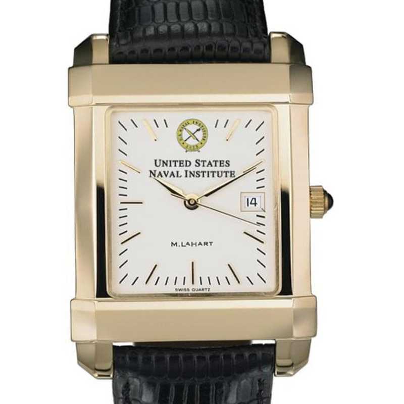 615789199618: USNI Men's Gold Quad Watch W/ Leather Strap