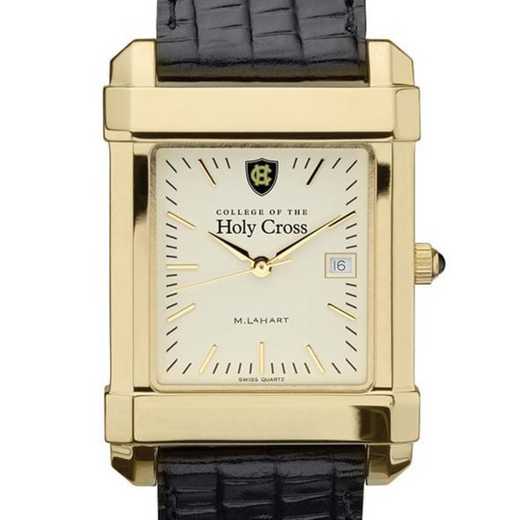 615789200345: Holy Cross Men's Gold Quad Watch W/ Leather Strap