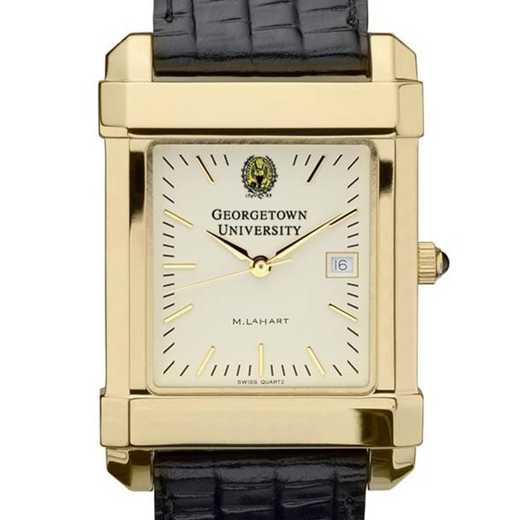 615789232506: Georgetown Men's Gold Quad Watch W/ Leather Strap