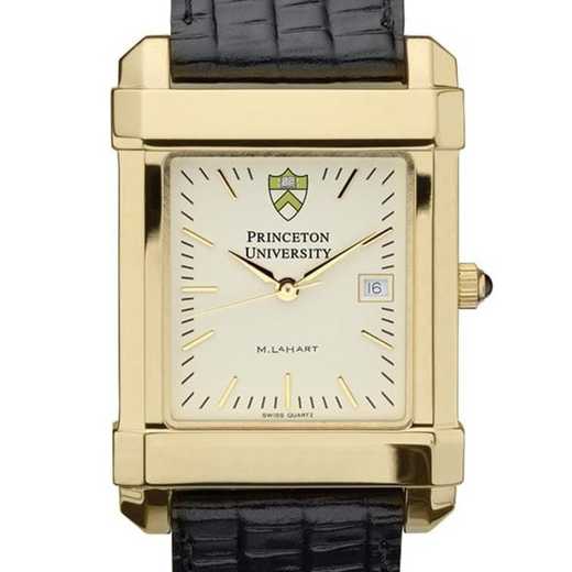 615789368694: Princeton Men's Gold Quad Watch W/ Leather Strap