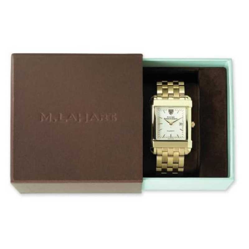 Columbia University Men's Gold Quad Watch with Leather Strap by M