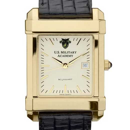 615789788546: West Point Men's Gold Quad Watch W/ Leather Strap