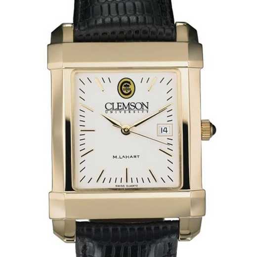 615789871019: Clemson Men's Gold Quad Watch W/ Leather Strap
