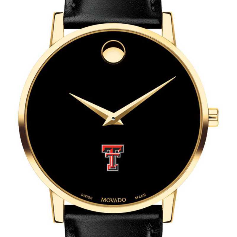 615789986171: Texas Tech Men's Movado Gold Museum Classic Leather